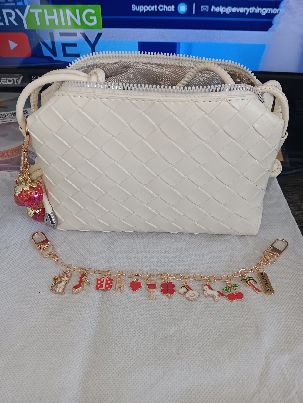 Source Unknown Cream Woven Crossbody Bag